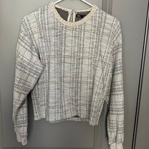 Zara Tweed Pearl Neck Sweater